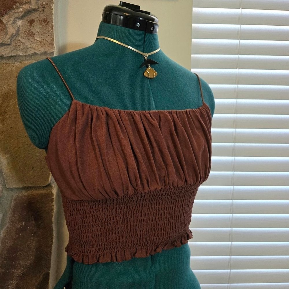 Urban Outfitters Earthy Smocked Crop Top Fairy Grunge Ren Faire Cami S